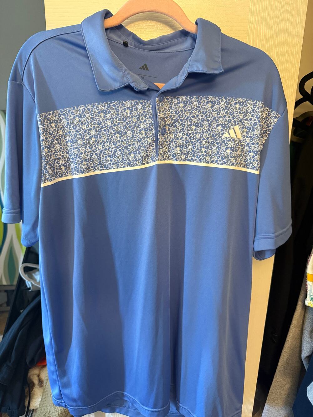Adidas Golf Polo Shirt Mens XL Blue White Floral Print Short Sleeve Performance